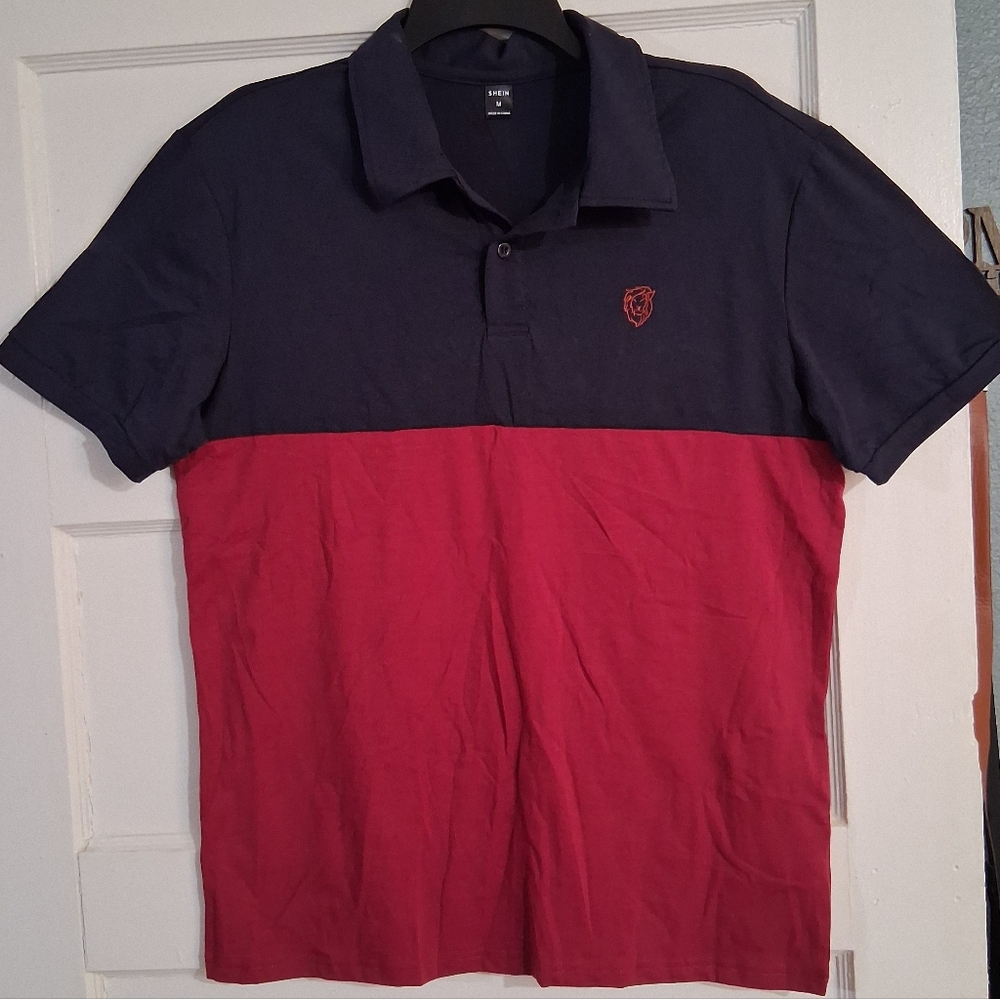 SHEIN Navy and Burgundy Polo Shirt.
